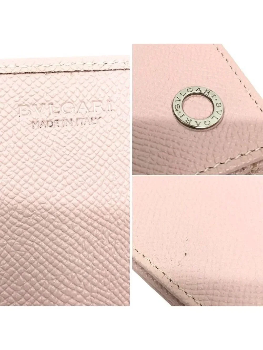 Bvlgari Card Case Business Gray Leather Light Pink